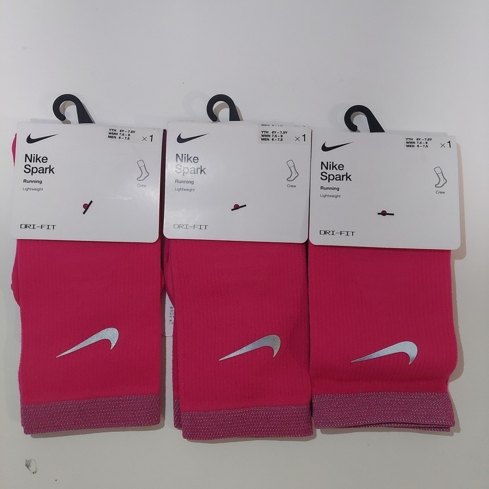 PACK OF 3 Nike Size m6-7.5/w7.5-9 Dri-FIT Spark Cushioned Running Socks Crew